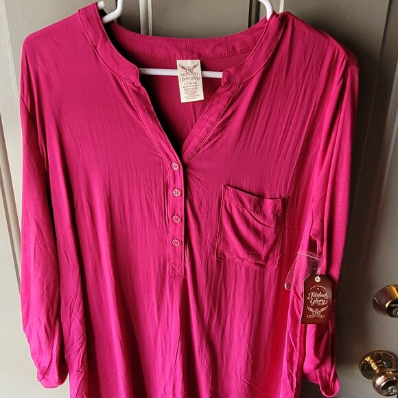 NWT's Faded Glory Pink Pullover Top Misses Size Large 12-14 - Picture 1 of 4
